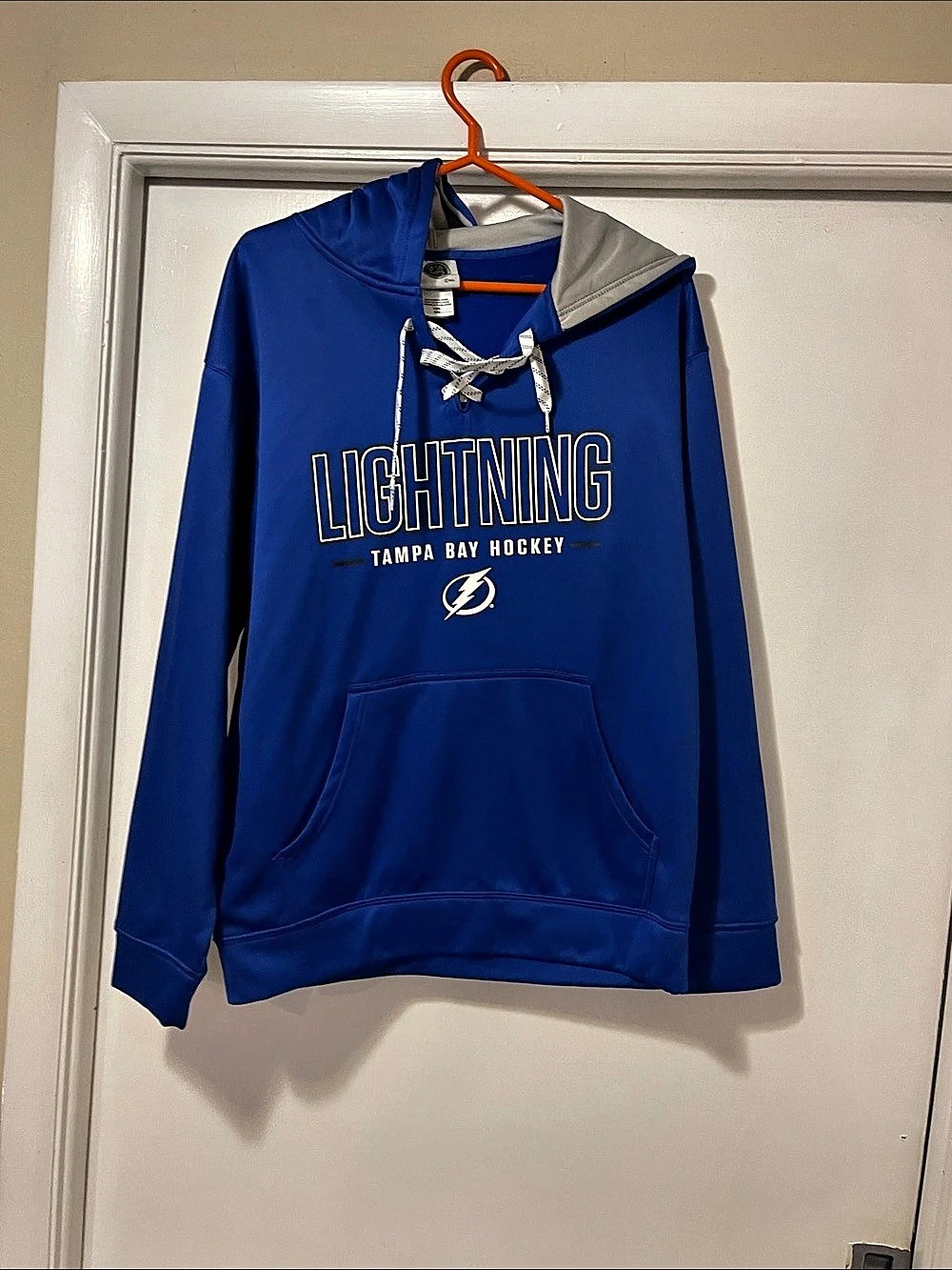 NHL Tampa Bay Lightning Lace-Up Pullover Hoodie Blue & Gray Large